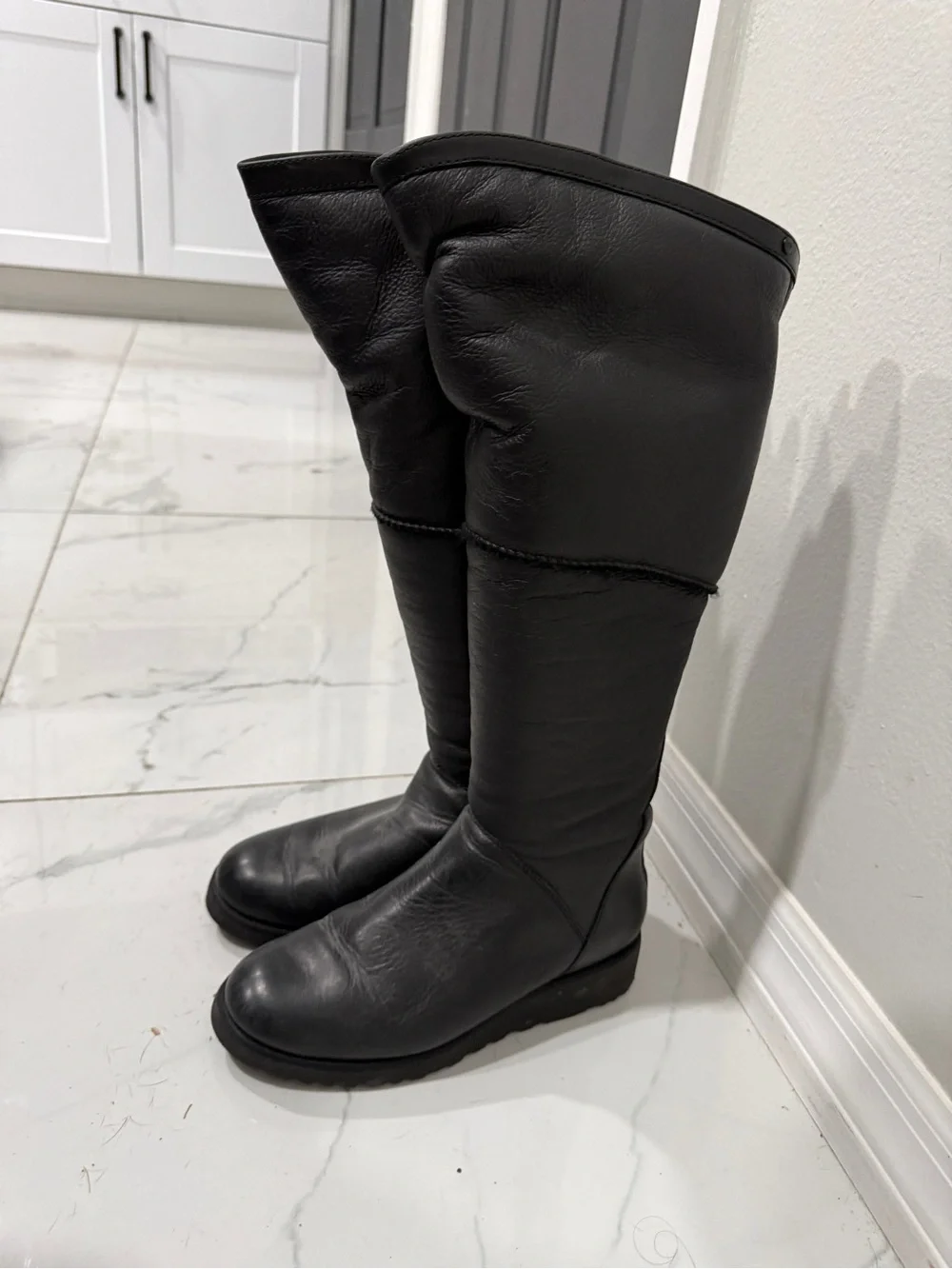 UGG Black Tall Leather Winter Boots